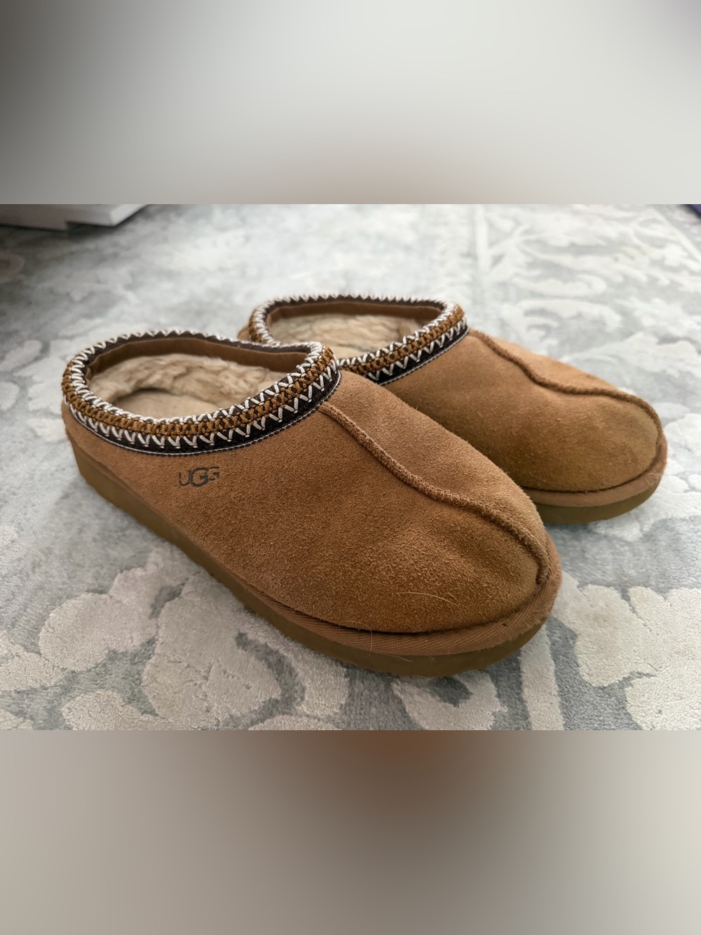 UGG Tasman Chestnut Brown Suede Shearling-Lined Mule Slippers